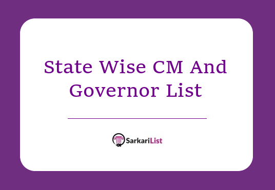 State Wise CM And Governor List