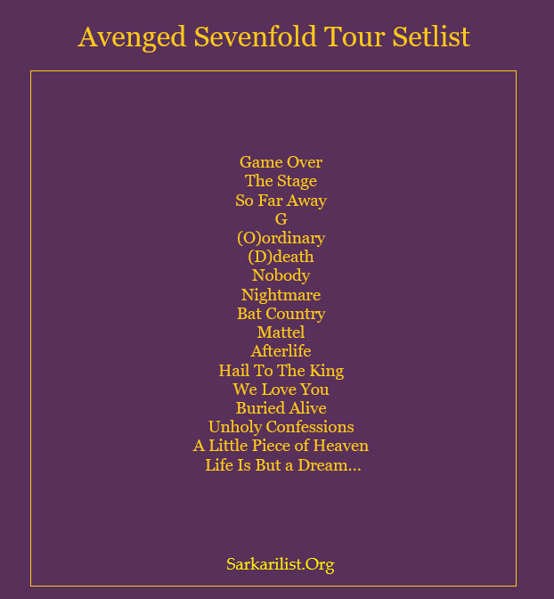 Avenged Sevenfold Tour Setlist 
