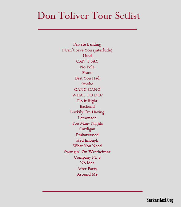 Don Toliver Tour Setlist 