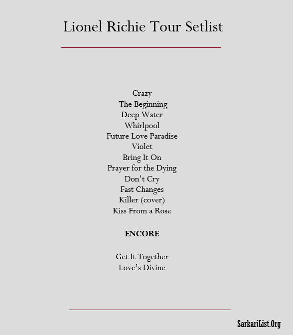 Lionel Richie Tour Setlist 