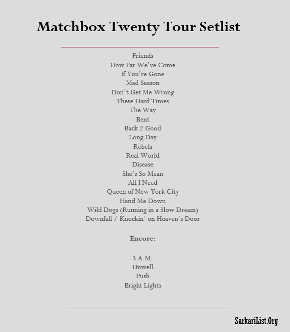 Matchbox Twenty Tour Setlist 