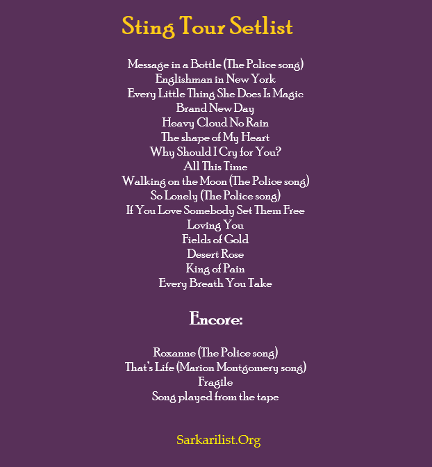 Sting Tour Setlist