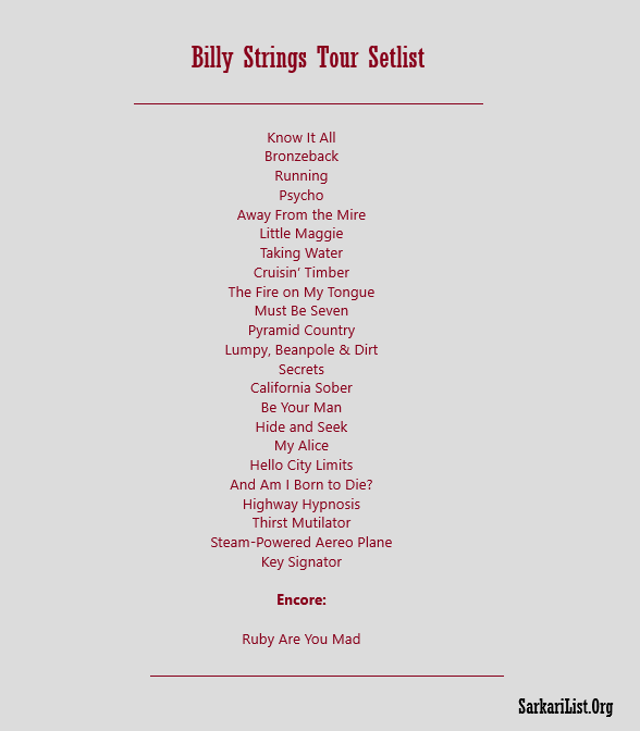 Billy Strings Tour Setlist 