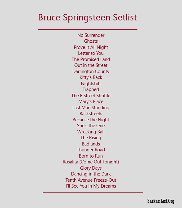 Bruce Springsteen Setlist 2023 Tour Concert All Songs List