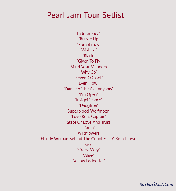 Pearl Jam Tour Setlist 