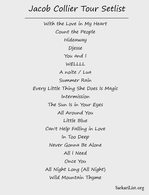 Jacob Collier Tour Setlist