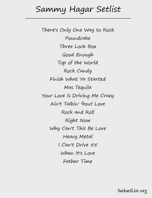 Sammy Hagar Tour Setlist