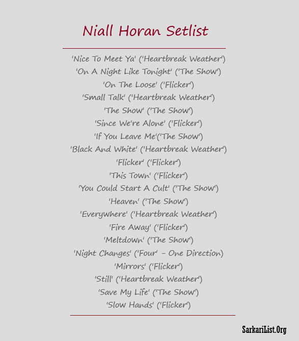 Niall Horan Setlist 